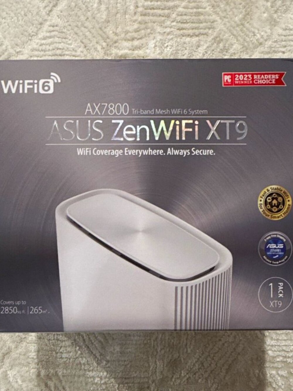 ASUS ZenWiFi XT9 AX7800 Tri-Band Mesh WiFi 6 WPA3 Router White